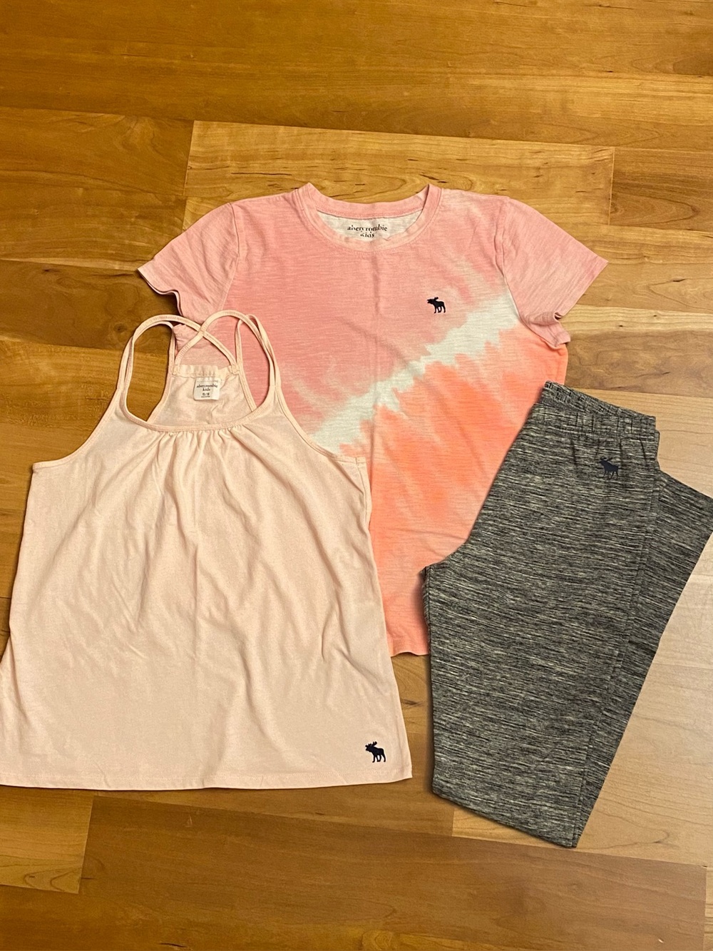 Abercrombie Kids BUNDLE - Pink Tie-Dye Tee, Pale Pink Tank, & Heathered Leggings